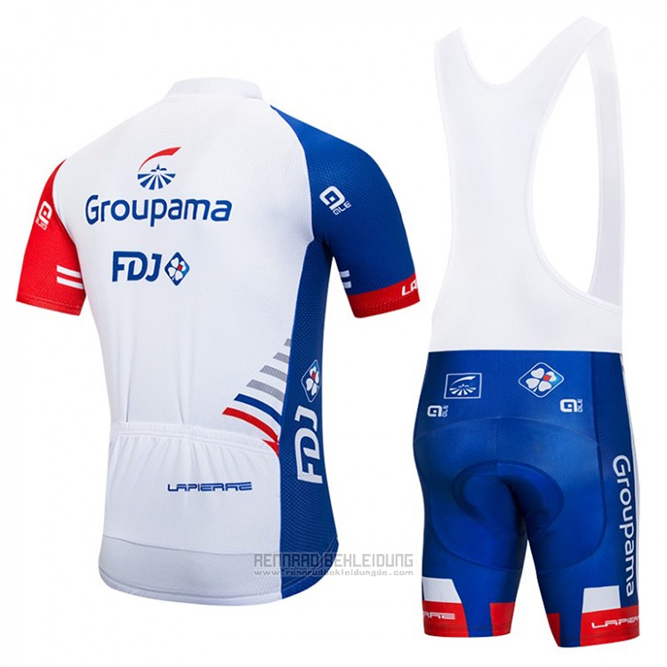 2018 Fahrradbekleidung FDJ Wei und Blau Trikot Kurzarm und Tragerhose